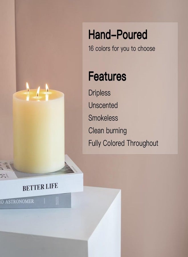 MOZEAL Extra Large 3 Wick Ivory Pillar Candle, 6" x 6", Unscented, Dripless, Smokeless, and Clean-Burning. Approx. 200 Hours of Burn Time. Perfect for Weddings, Dinners, Christmas and Home Decor - Image 2